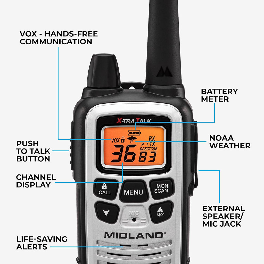 LXT600VP4 FRS License Free Walkie Talkies. Silver, 2 Pack | Up to 30 Mile Range Walkie Talkie, 36 Channels, 121