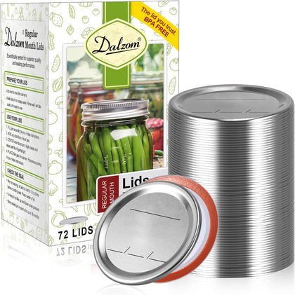 72Pcs Canning Lids Regular Mouth, Premium Mason Jar Lids for Ball, Kerr Jars - Food Grade Material, 100% Fit &