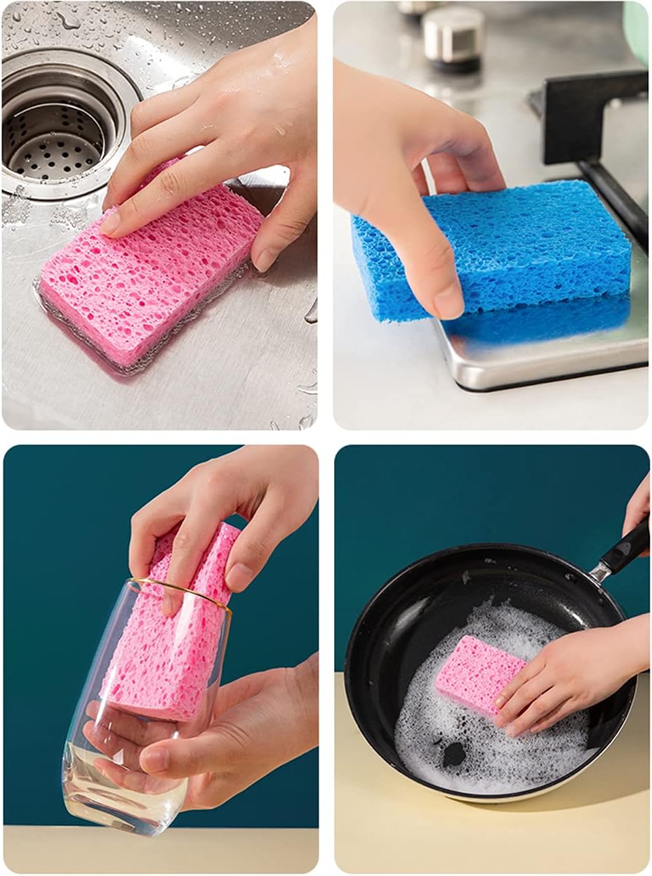 Kitchen Sponges 12 Pack Natural Cellulose for Non Scratch Cleaning