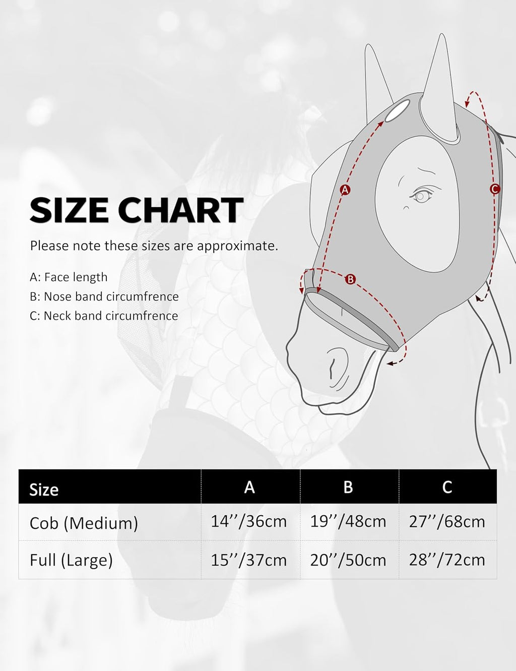Stretch Fly Mask with Forelock Opening and Patterns Comfortable Breathable Snug Fitting Horse Fly Mask Fish Scale M