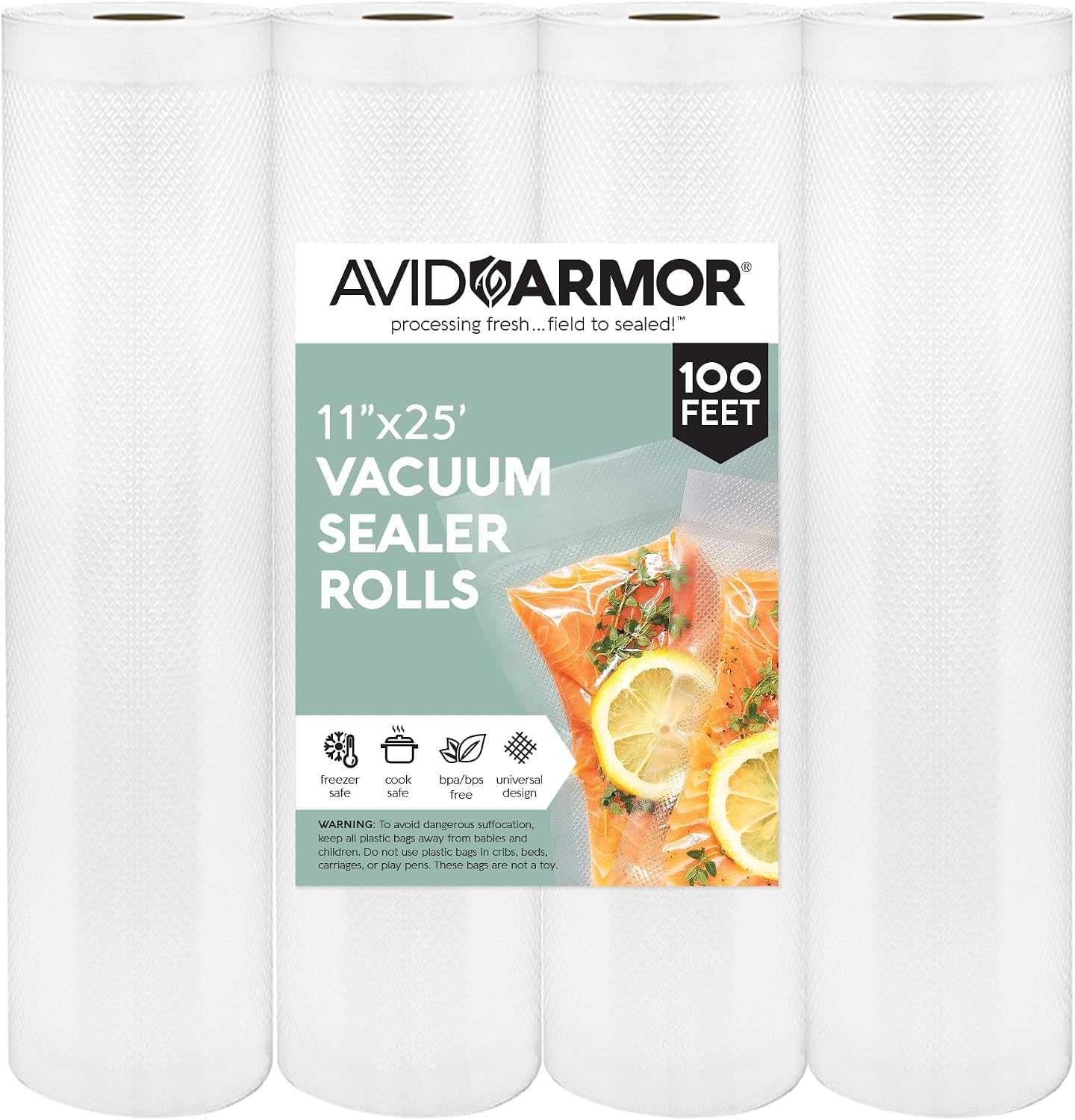 Vacuum Sealer Bags Rolls – 4-Pack, 11" x 25' Heavy Duty Rolls