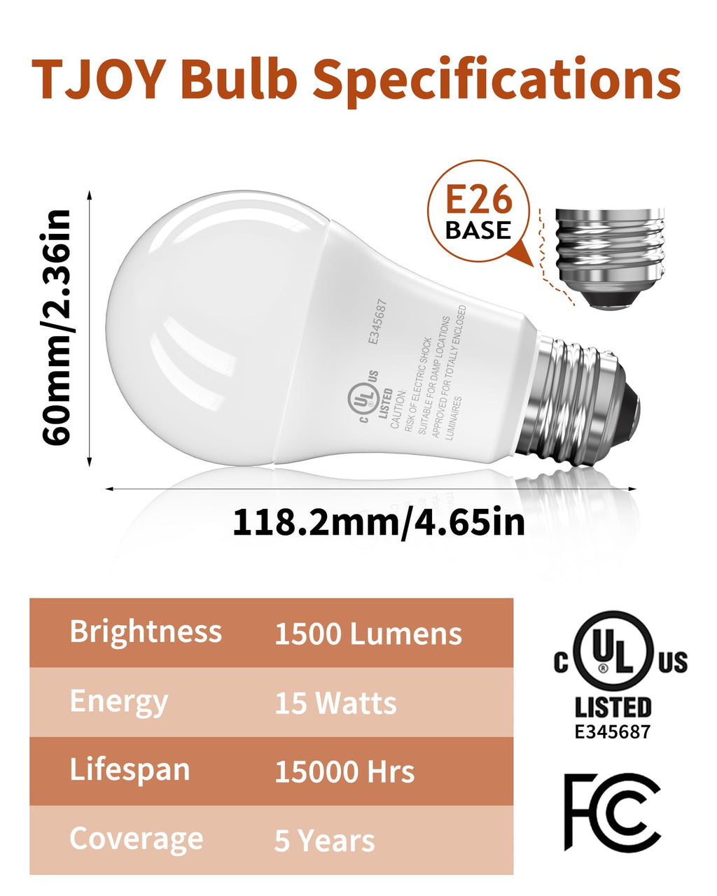 LED Light Bulbs, 100 Watt Equivalent A19, Soft Warm White 2700K