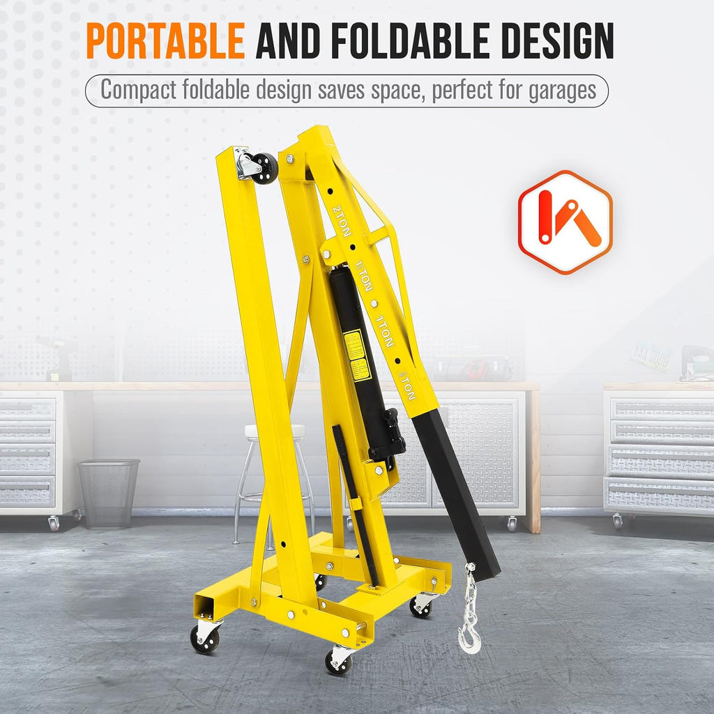 2-Ton Folding Engine Hoist with Leveler, 4400 Lbs Capacity