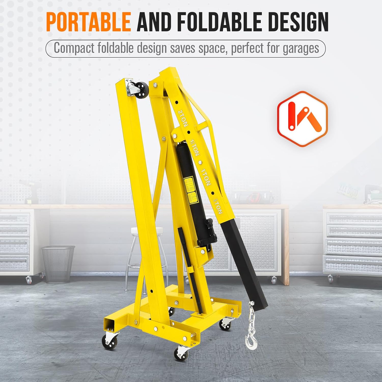2-Ton Folding Engine Hoist with Leveler, 4400 Lbs Capacity