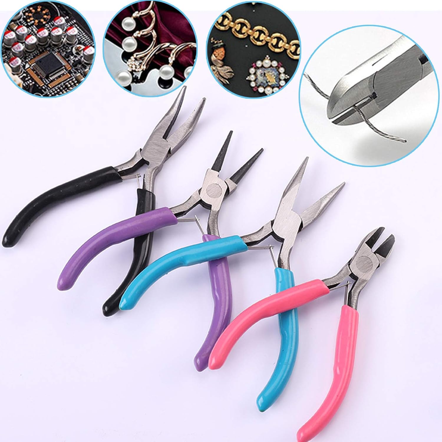 4Pcs Jewelry Pliers Set Jewelry Making Pliers Tools Kit Include Jewelry Making Needle Nose Chain Nose Round Bent