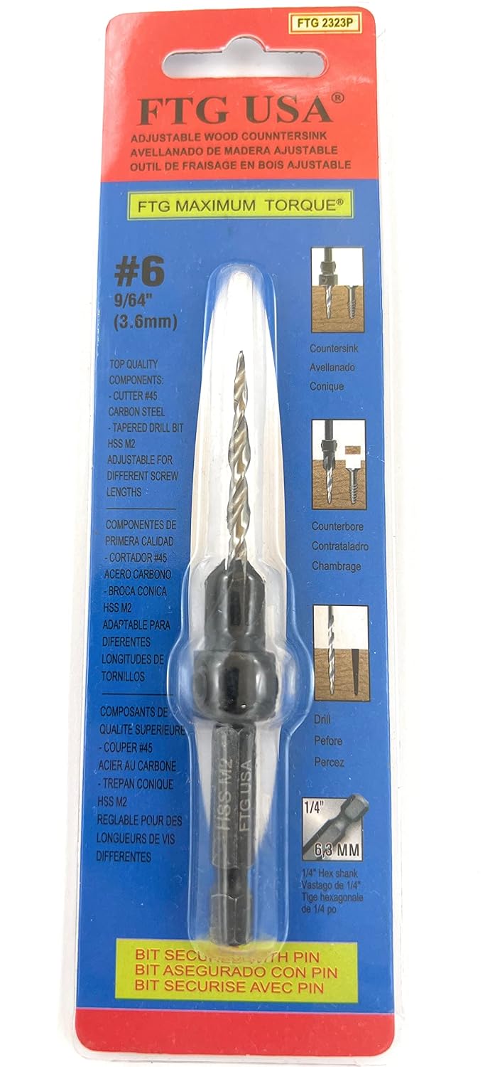 FTG USA #6 (9/64") Adjustable Tapered Wood Countersink Drill Bit