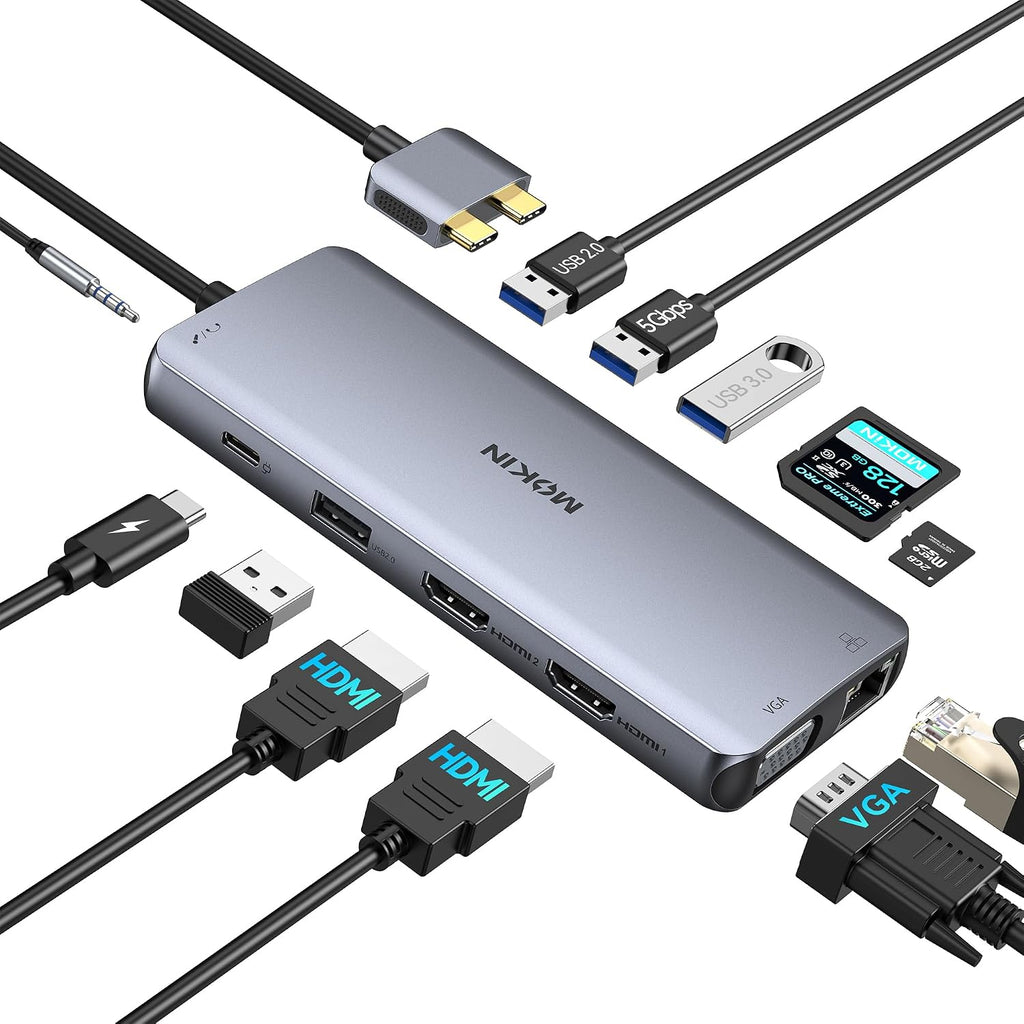 MacBook Pro Docking Station for Dual Monitor, 12 in 2 HDMI Adapter | Dockingstation for MacBook Pro/Air, MacBook