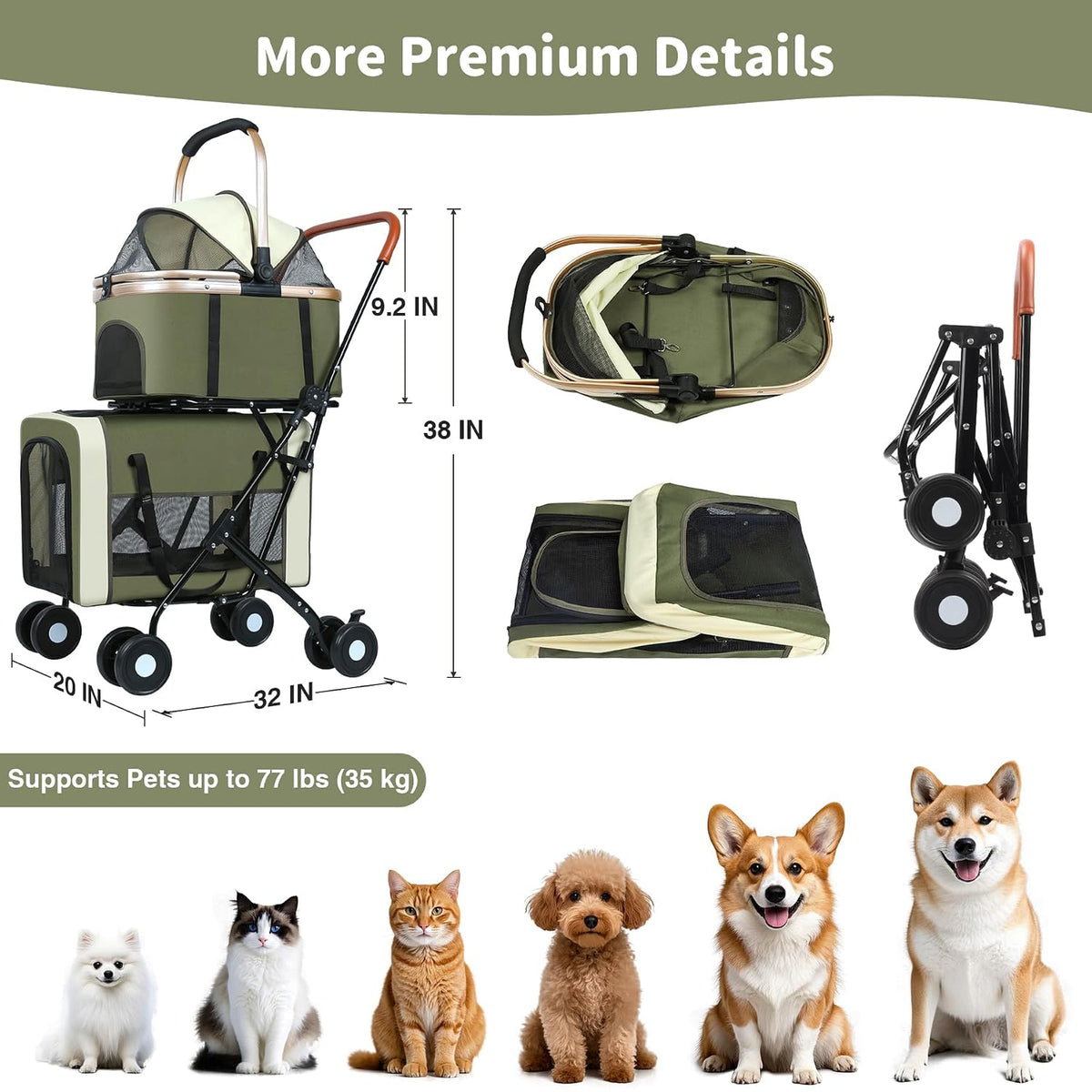 Double Pet Stroller, 4 Lockable Wheels for Small‑Medium Dogs & Cats