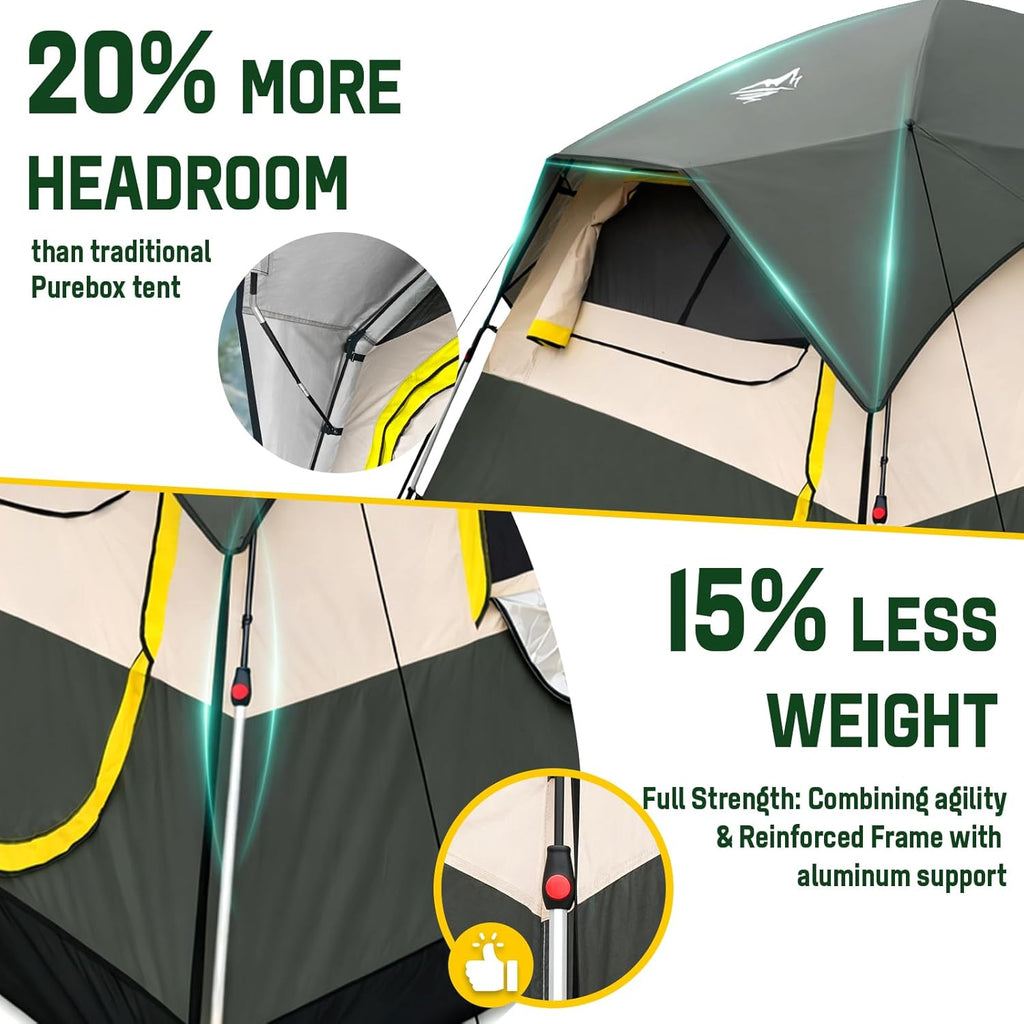 4 Person Instant Tents for Camping Setup in 50s, Cabin Tent with Rainfly | Waterproof Windproof Camping Tent, Double