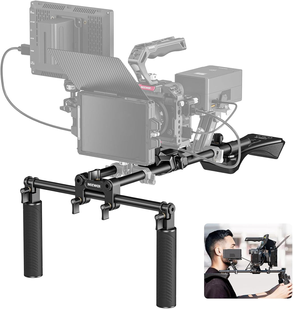 Shoulder Mount Video Rig with Arca Quick Release DSLR Camera & Camcorder Mounting, Dual Handles 15mm Rods (16"/40cm)