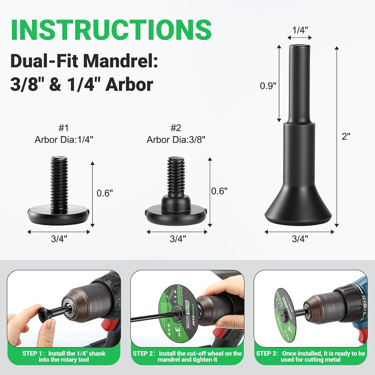 50 Pack 3 Inch Metal Cut Off Wheel Discs with 1/4" Mandrel