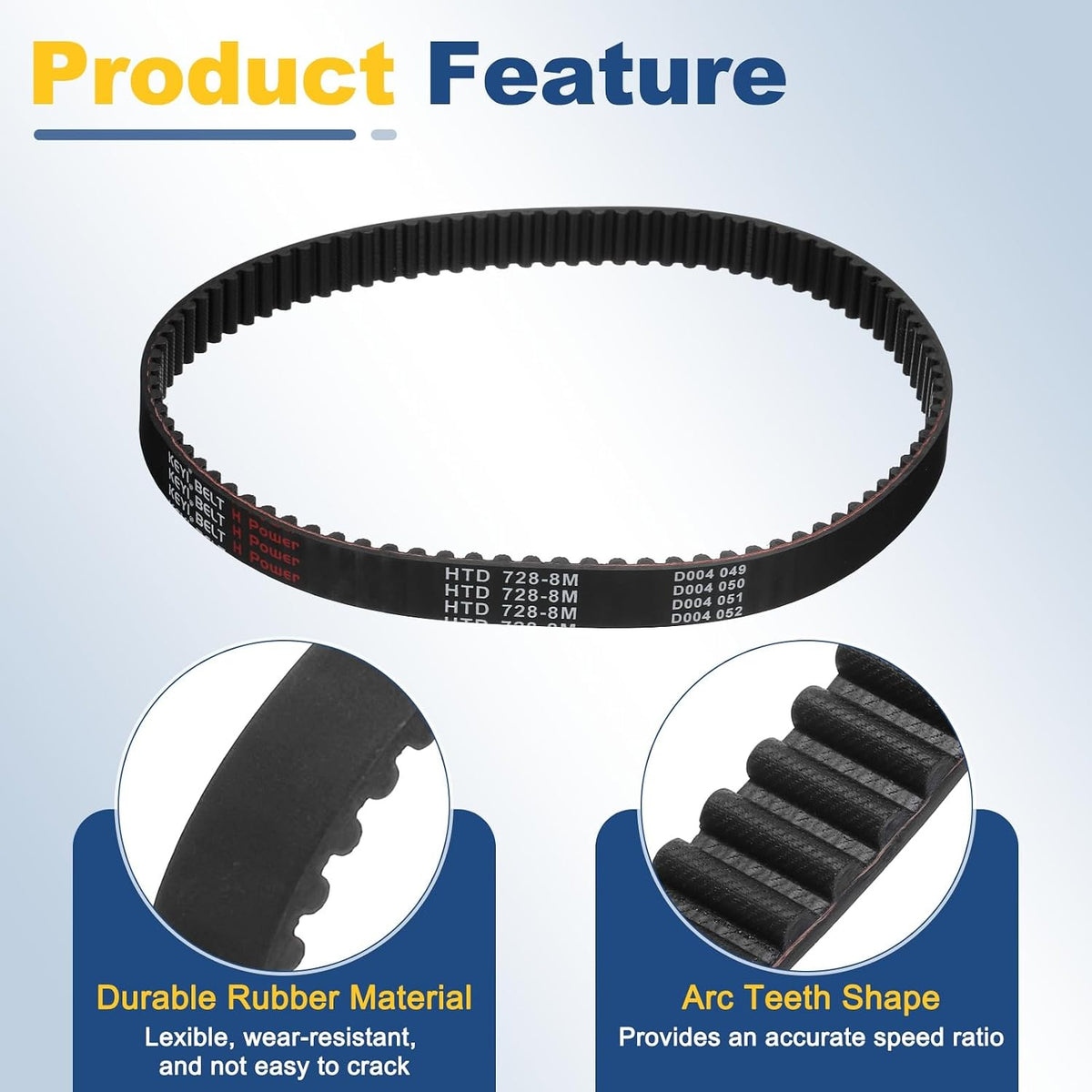 uxcell 728-8M-20 Timing Belt, 728mm Pitch Circumference x 20mm Width x 6mm Height, 8mm Pitch, 91 Teeth, Black Rubber Synchronous Belt