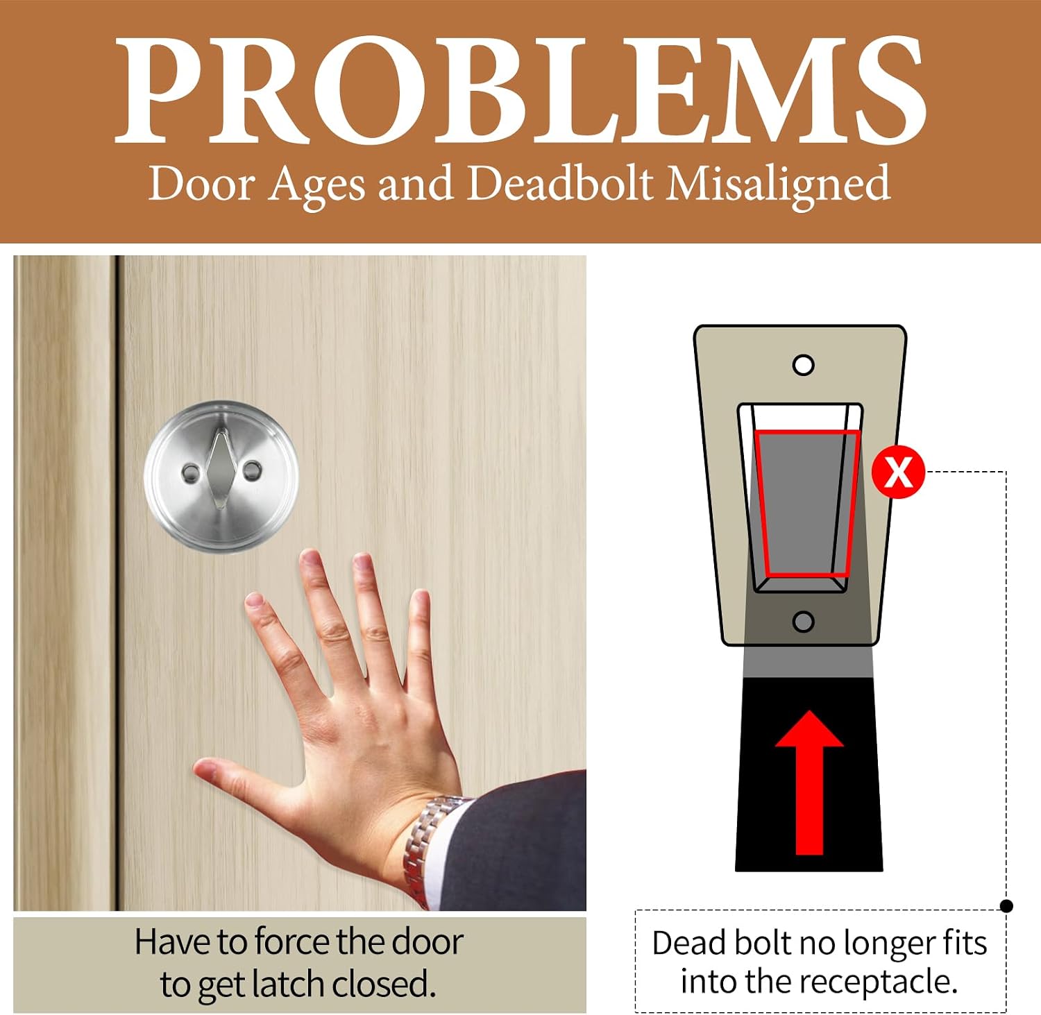 Deadbolt Restorer Strike Plate, Fix Dead Bolt Misalignment/Sticking/Jamming, Large Hole and Narrow Edge Frame Striker