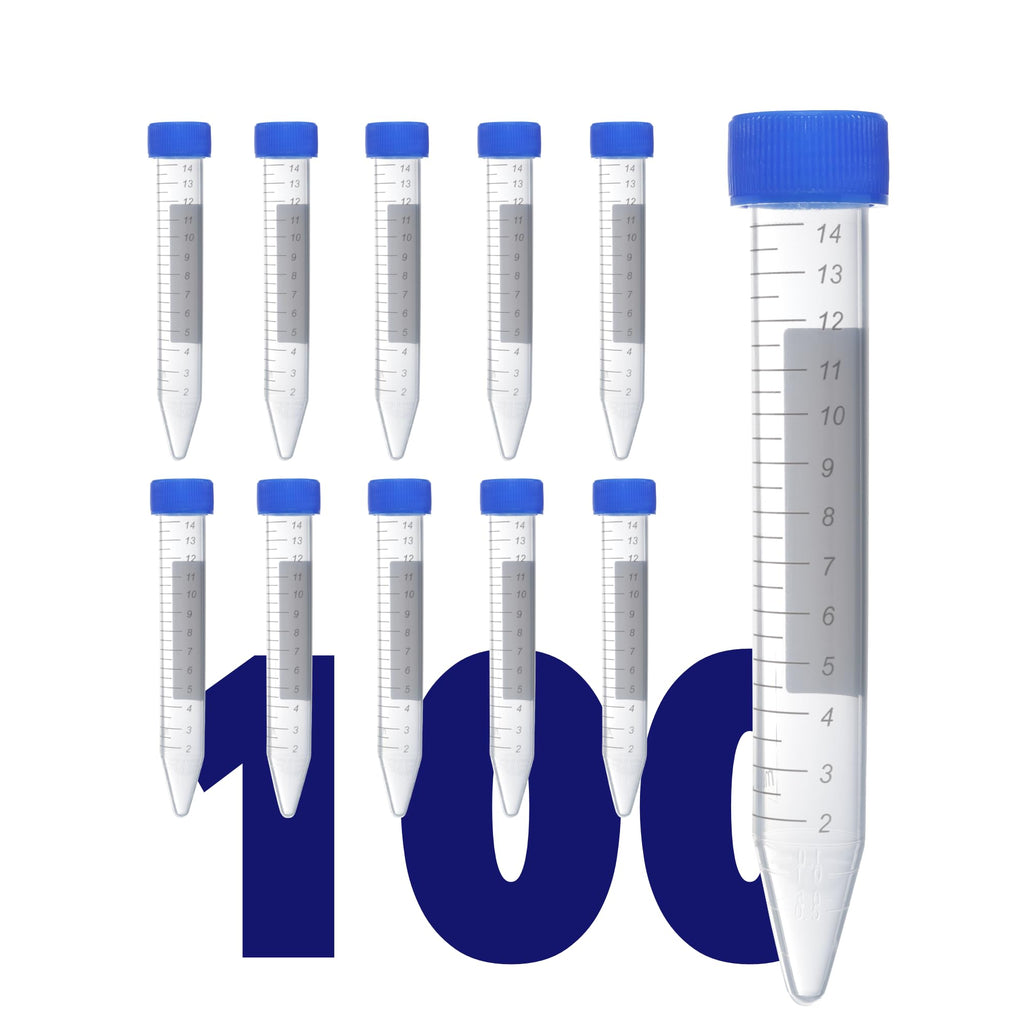 15mL Screw Cap Conical Centrifuge Tubes, Sterile Test Tubes with Blue Lids, Lab-Grade Polypropylene Plastic, Printed