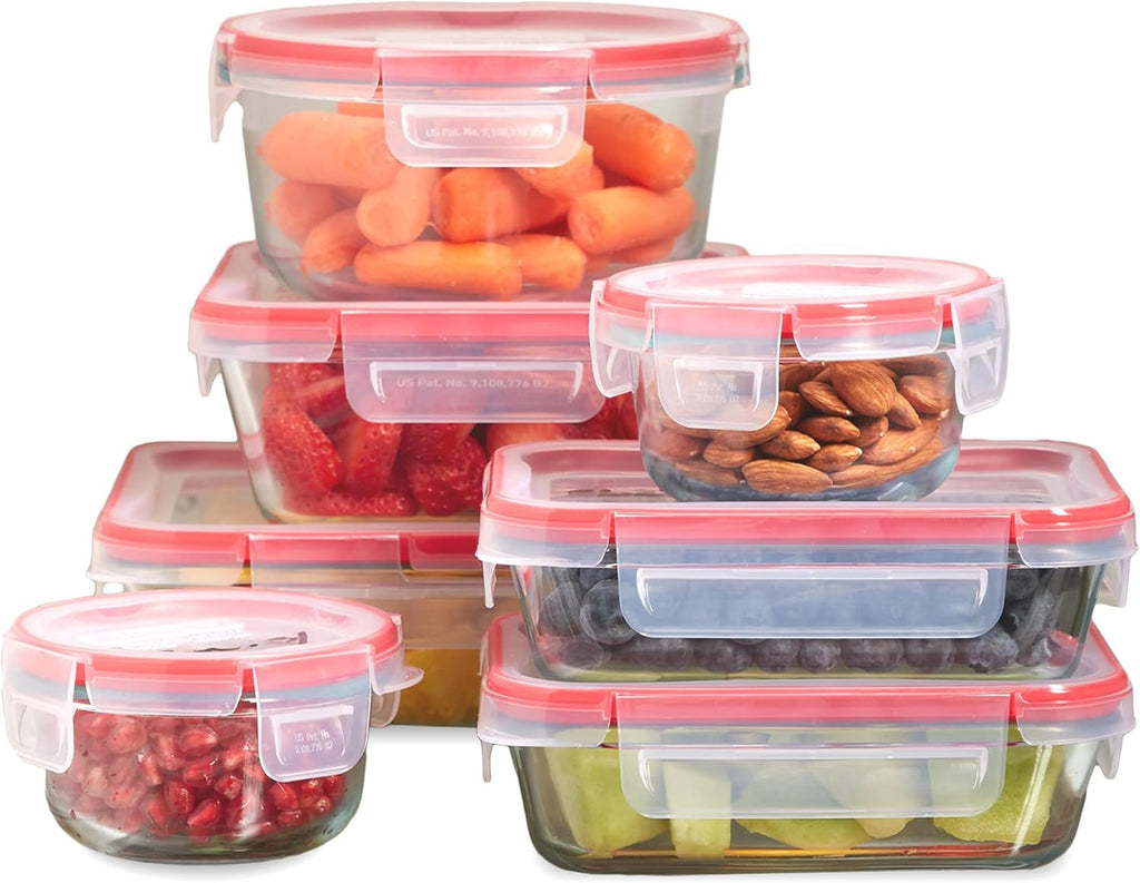 Freshlock (7-Pack) Glass Food Storage Containers Set, (1, 2, 4 Cups) Airtight & Leakproof Plastic Locking Lids
