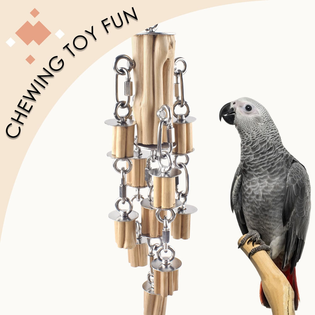 Parrot Toys for Large Birds with Detachable Parts, 304 Stainless Steel and Natural Hardwood Chew Toy for Macaw