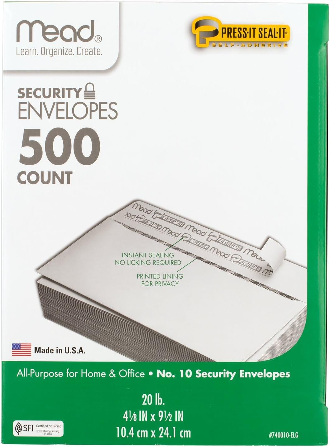 #10 Security Business Envelopes Letter Size 4-1/8" x 9-1/2" – Peel and Seal, Privacy Lined, No-Window, Press-It