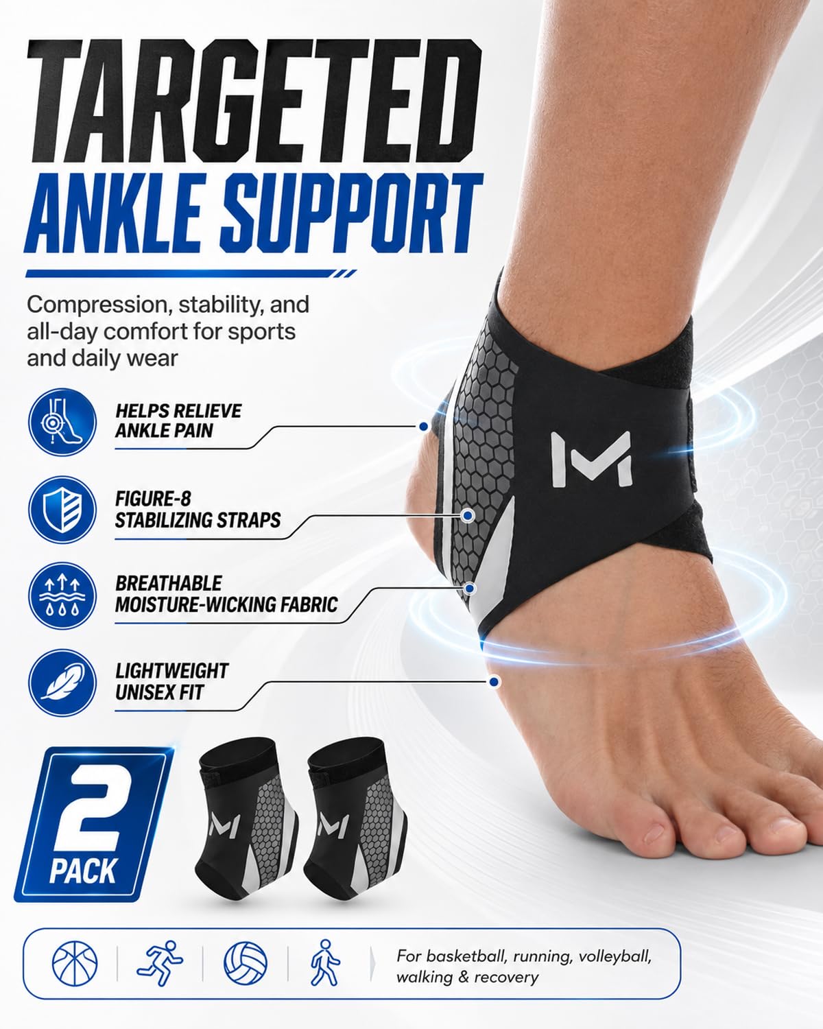 2-Pack Ankle Brace Pro Lace up Anklepro Support Women Men Bidirectional Motion Softball Ankles Sports Sock with