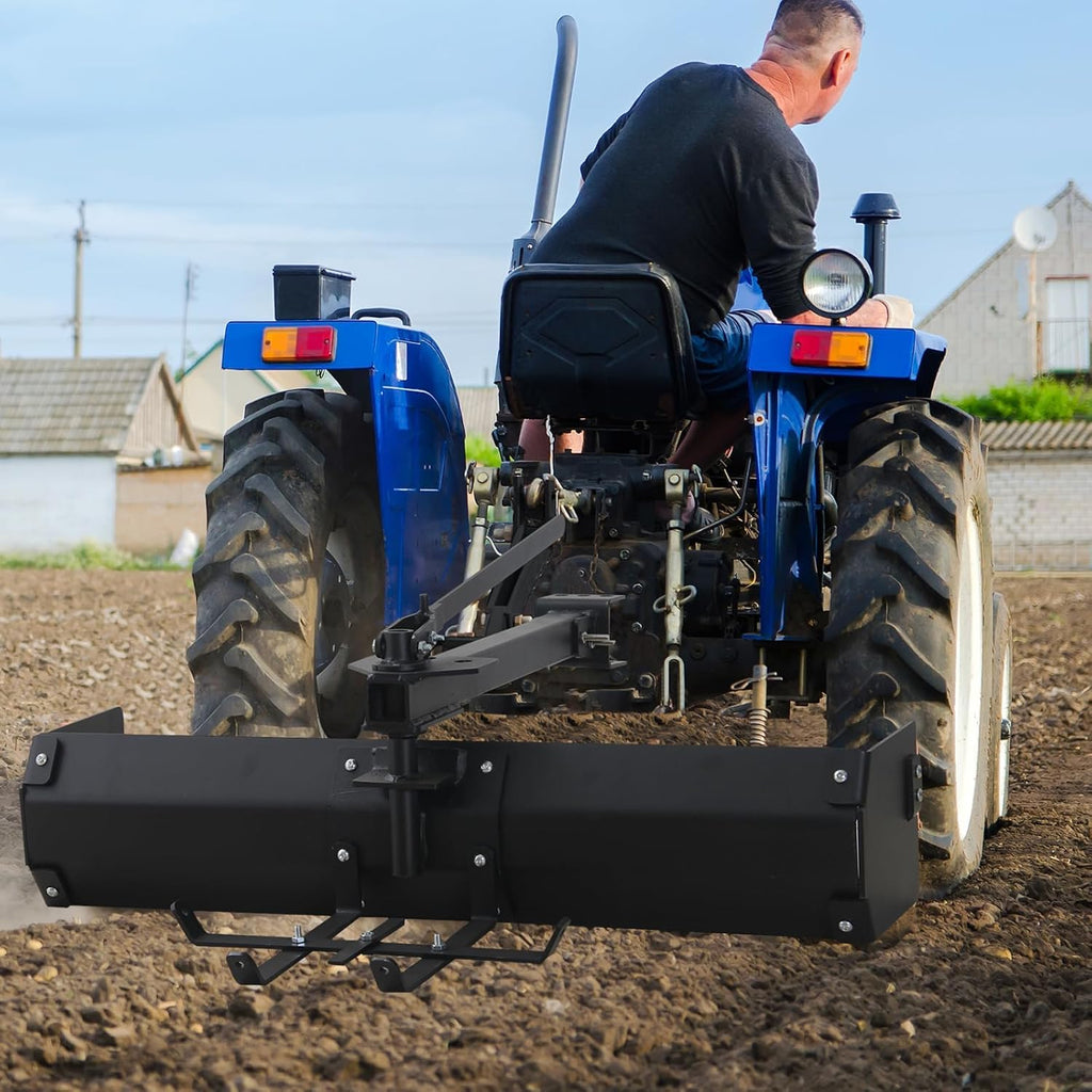 42" Tow Behind Box Scraper for Lawn Tractor, ATV, UTV – Versatile Box Blade Attachment with Hitch and Weight Tray for