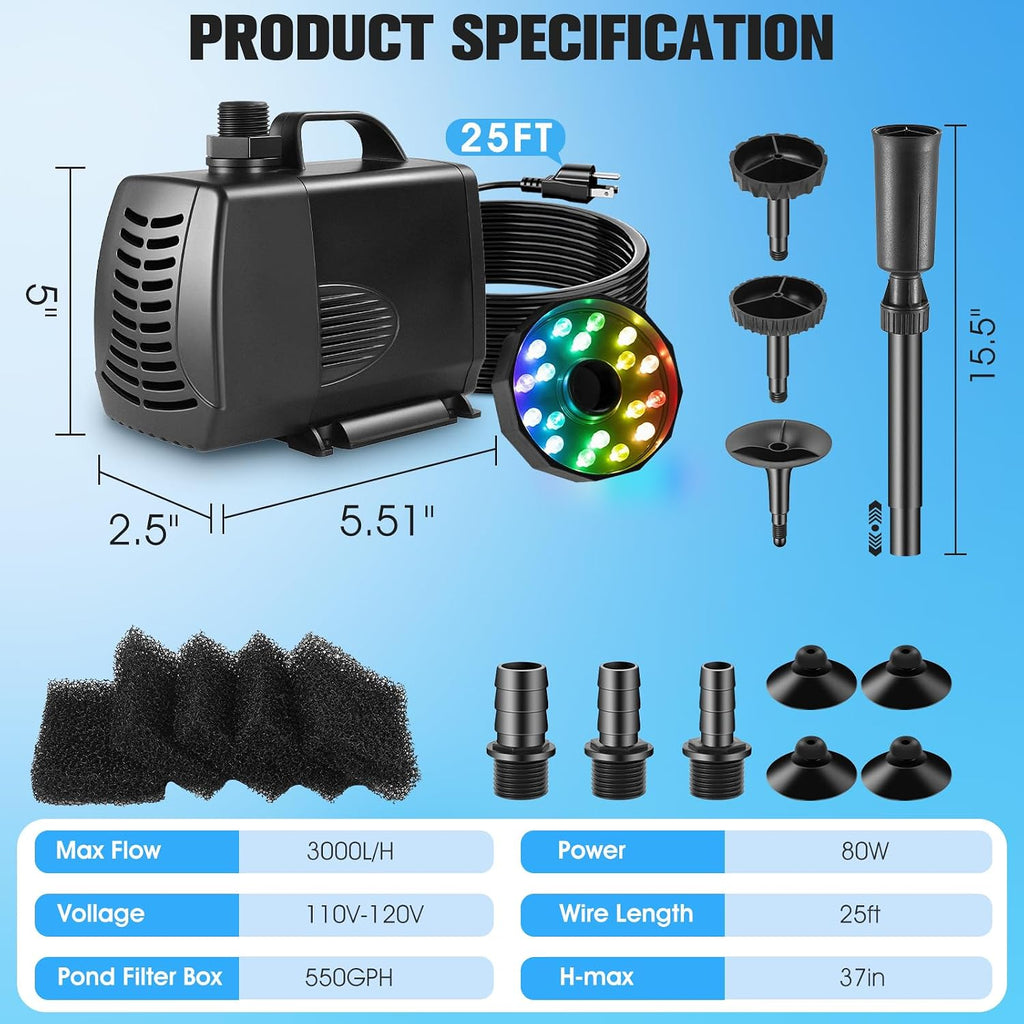 Submersible Pump|Pond Filter System Kit|Pond Filter Fountain