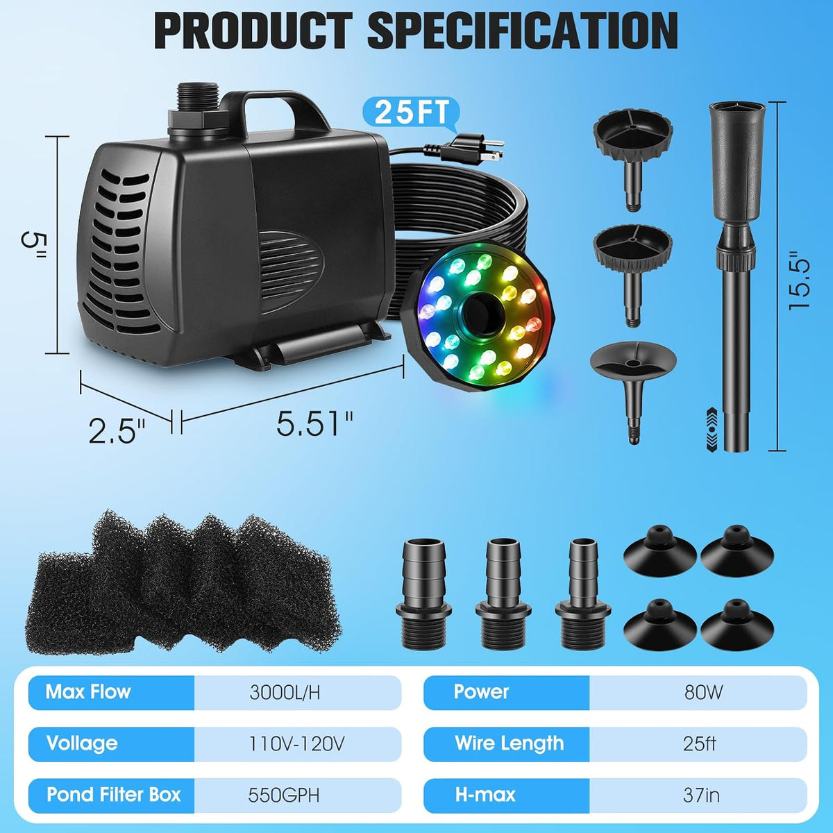 Submersible Pump|Pond Filter System Kit|Pond Filter Fountain