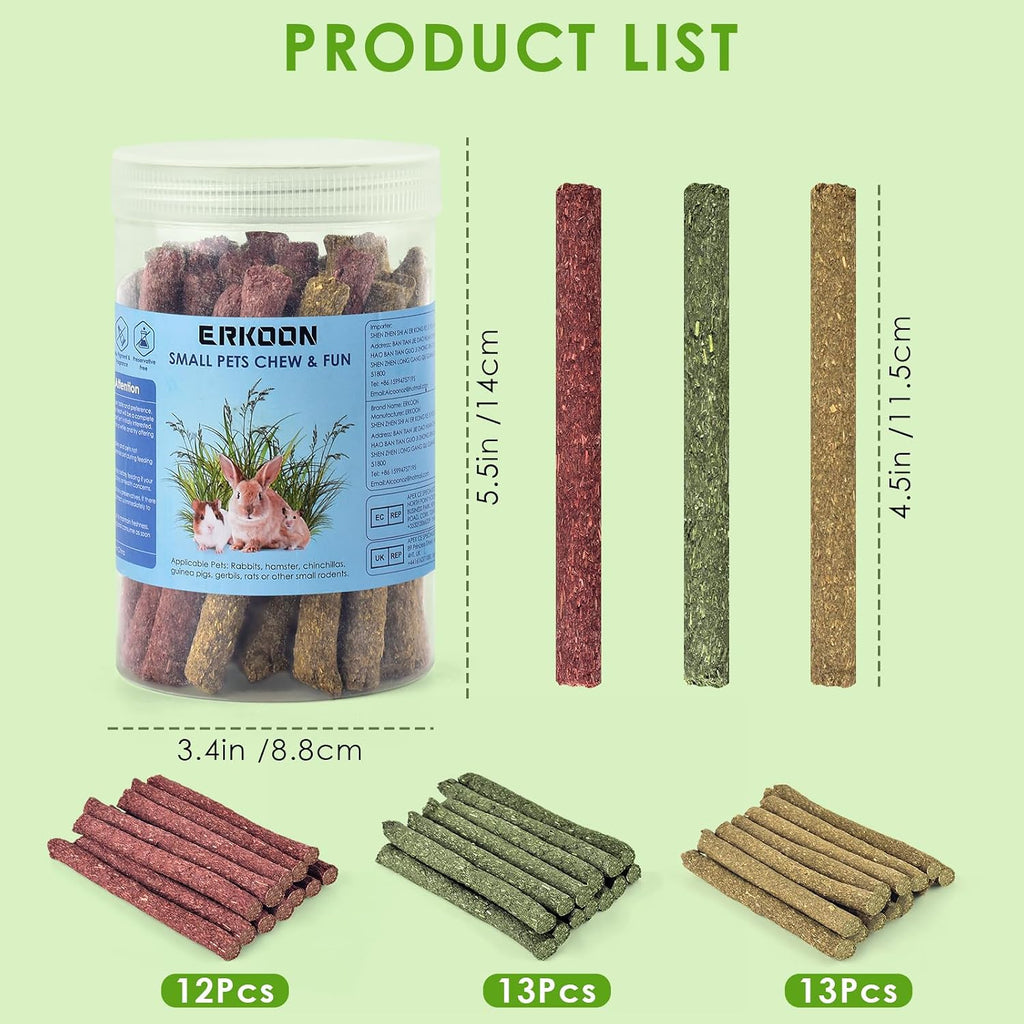 38Pcs Rabbit Chew Toys Timothy Hay Sticks, Guinea Pig Toys for Teeth Natural Molar Sticks Rabbits Treats for Bunnies