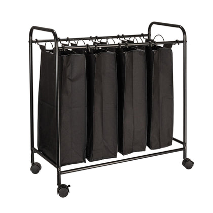 Rolling Laundry Sorter, 4 Bag Laundry Sorter Cart with Washable and Removable Bags, Black