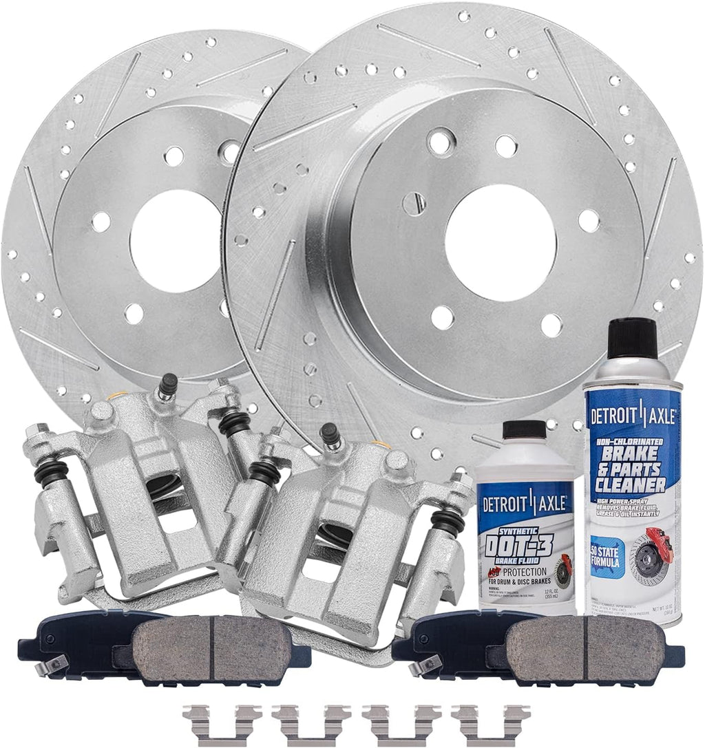 308mm Rear Drilled Rotors + Brake Calipers + Ceramic Brake | Pads Replacement for Infiniti G35 G37 M35 M45 Nissan