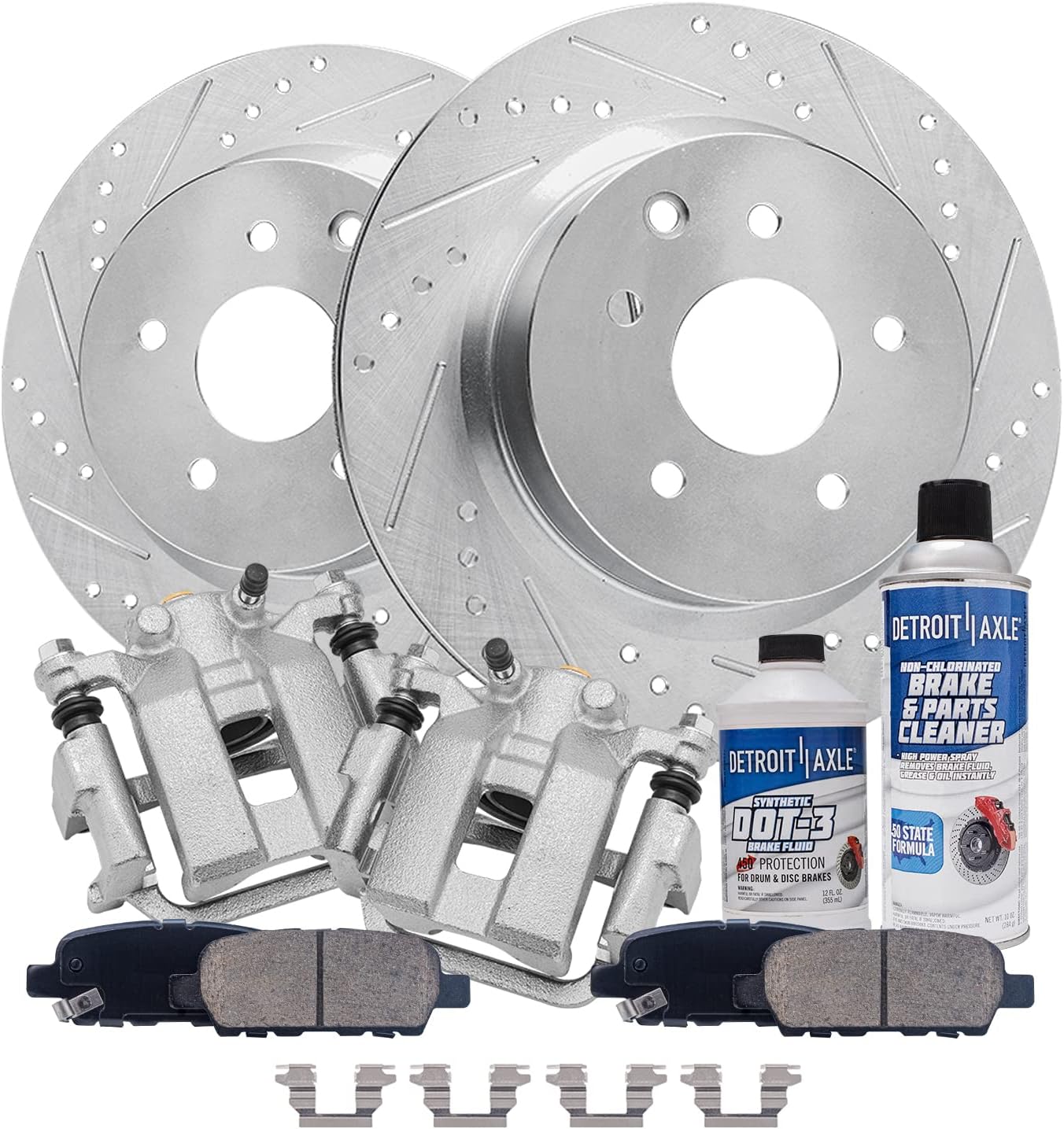 308mm Rear Drilled Rotors + Brake Calipers + Ceramic Brake | Pads Replacement for Infiniti G35 G37 M35 M45 Nissan