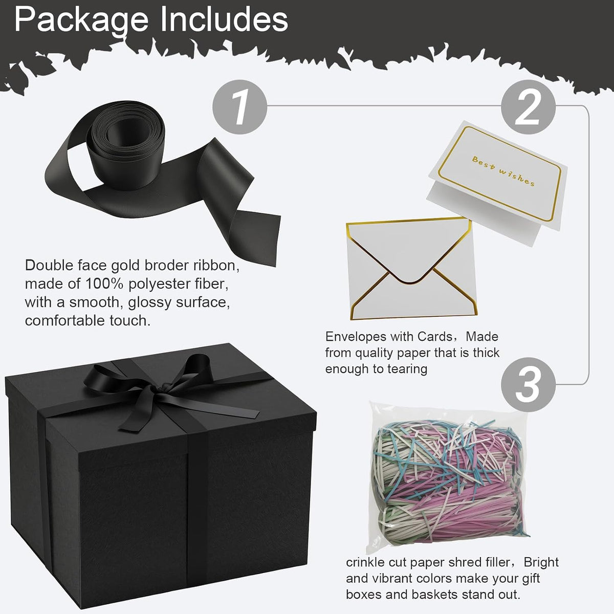 15x12x10 Inches Large Black Gift Boxes with Lids for Presents