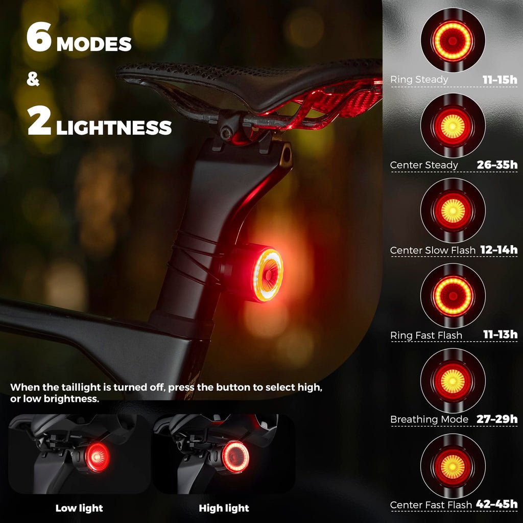 Smart Bike Tail Light Brake Sensor Rear Light Type-C Battery