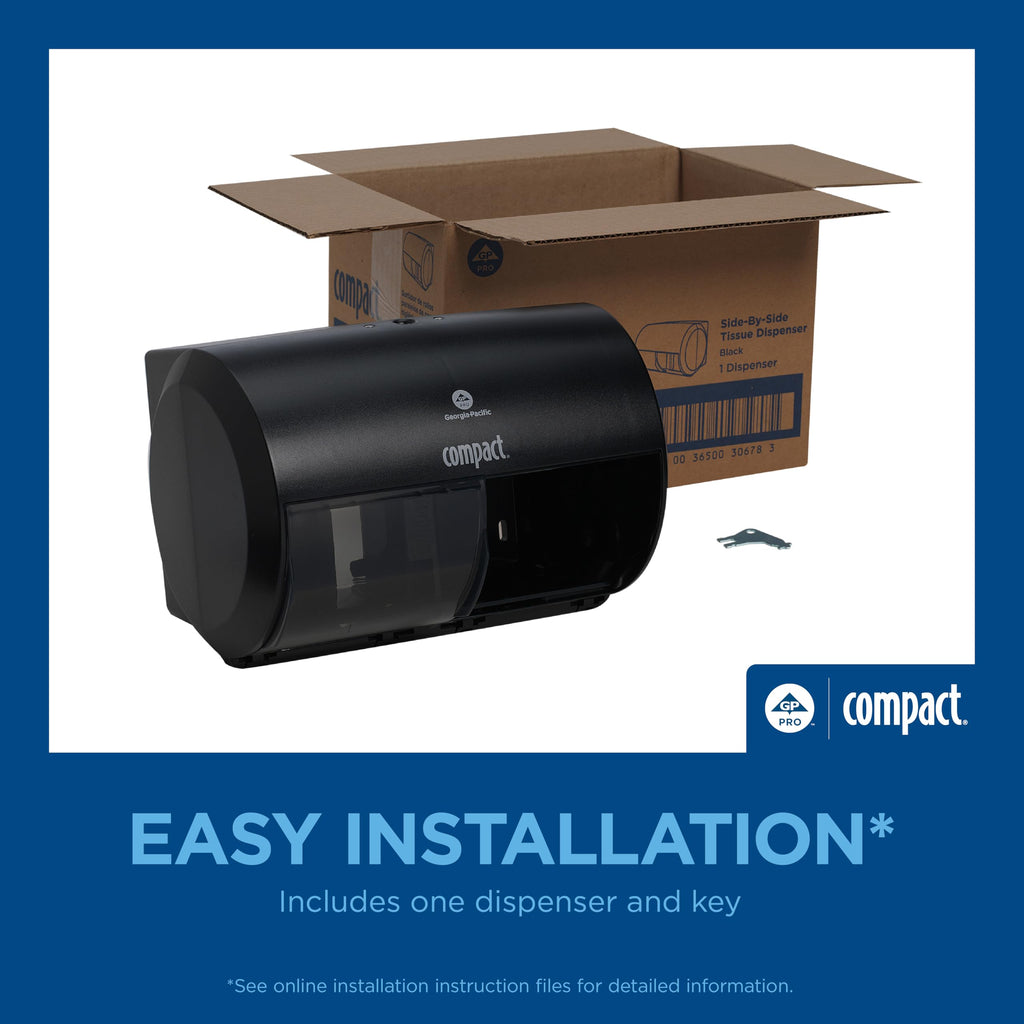 Compact 2-Roll Side-by-Side Coreless High-Capacity Toilet Paper Dispenser by GP PRO (Georgia-Pacific); Black; 56784A;