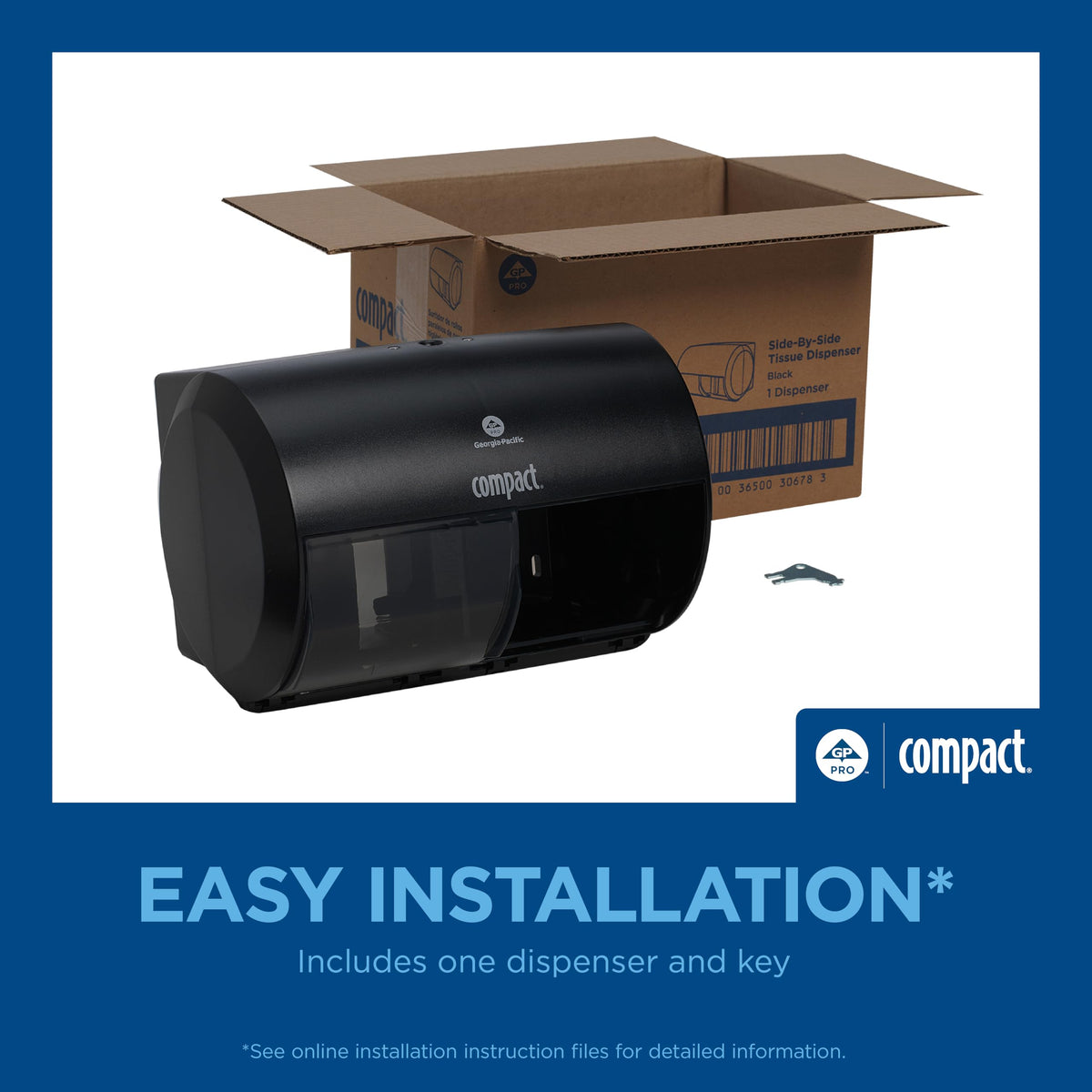 Compact 2-Roll Side-by-Side Coreless High-Capacity Toilet Paper Dispenser by GP PRO (Georgia-Pacific); Black; 56784A;
