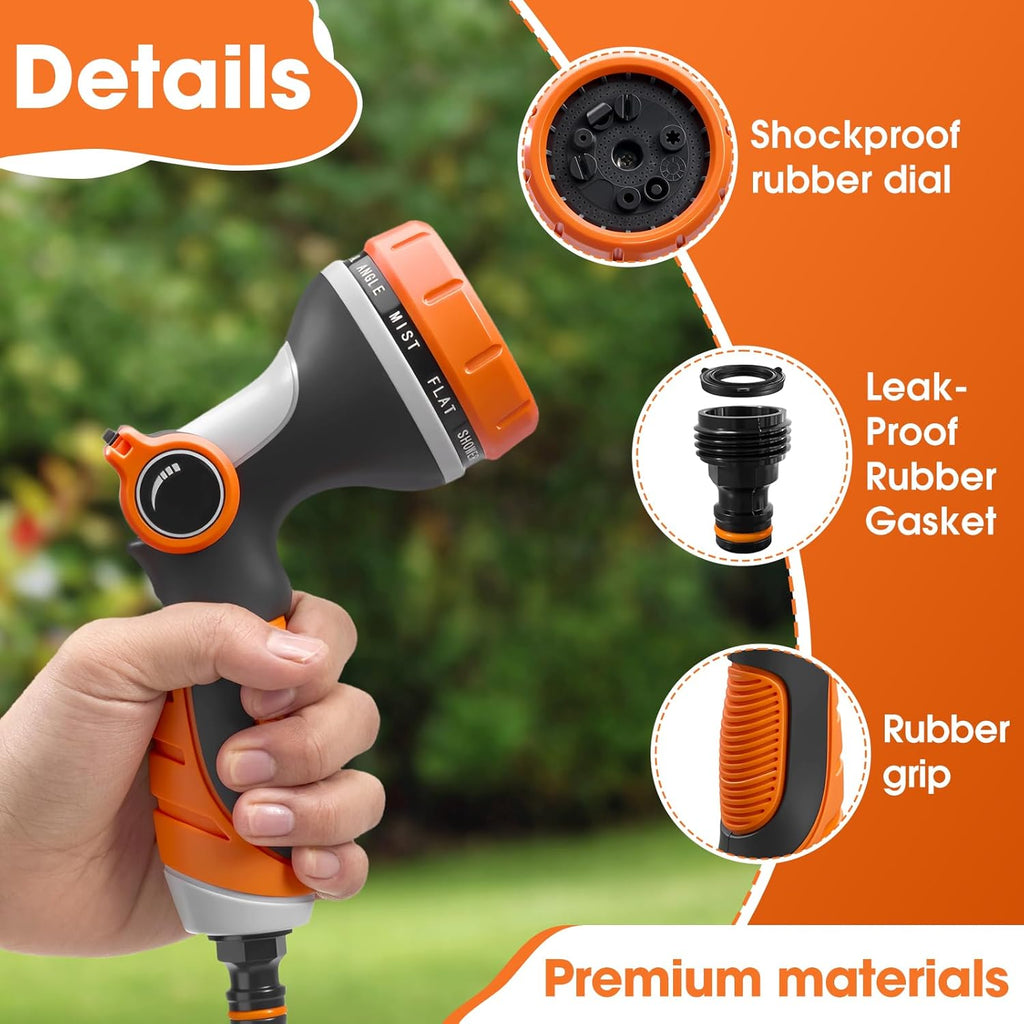 Garden Hose Nozzle,Hose Spray Nozzle with Adjustable 10 Watering Patterns,Slip Resistant High Pressure Water Hose