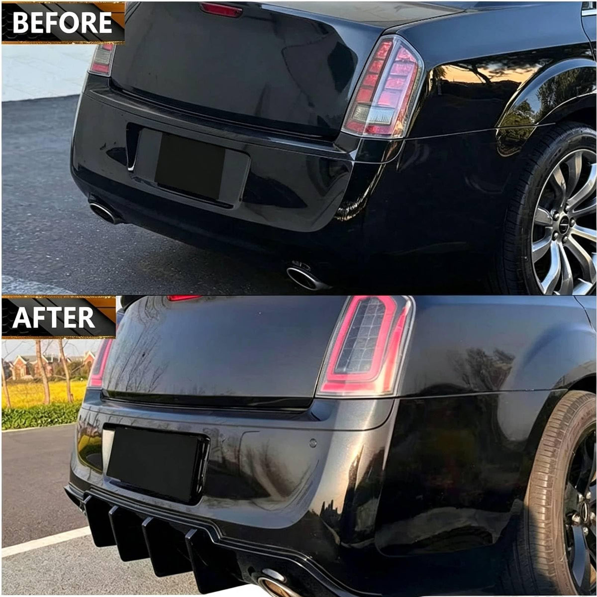 Rear Bumper Diffuser Lip Splitter Spoiler for 2012 2013 2014 Chrysler 300 300S SRT8 Valance Shark Fin (Gloss Black)