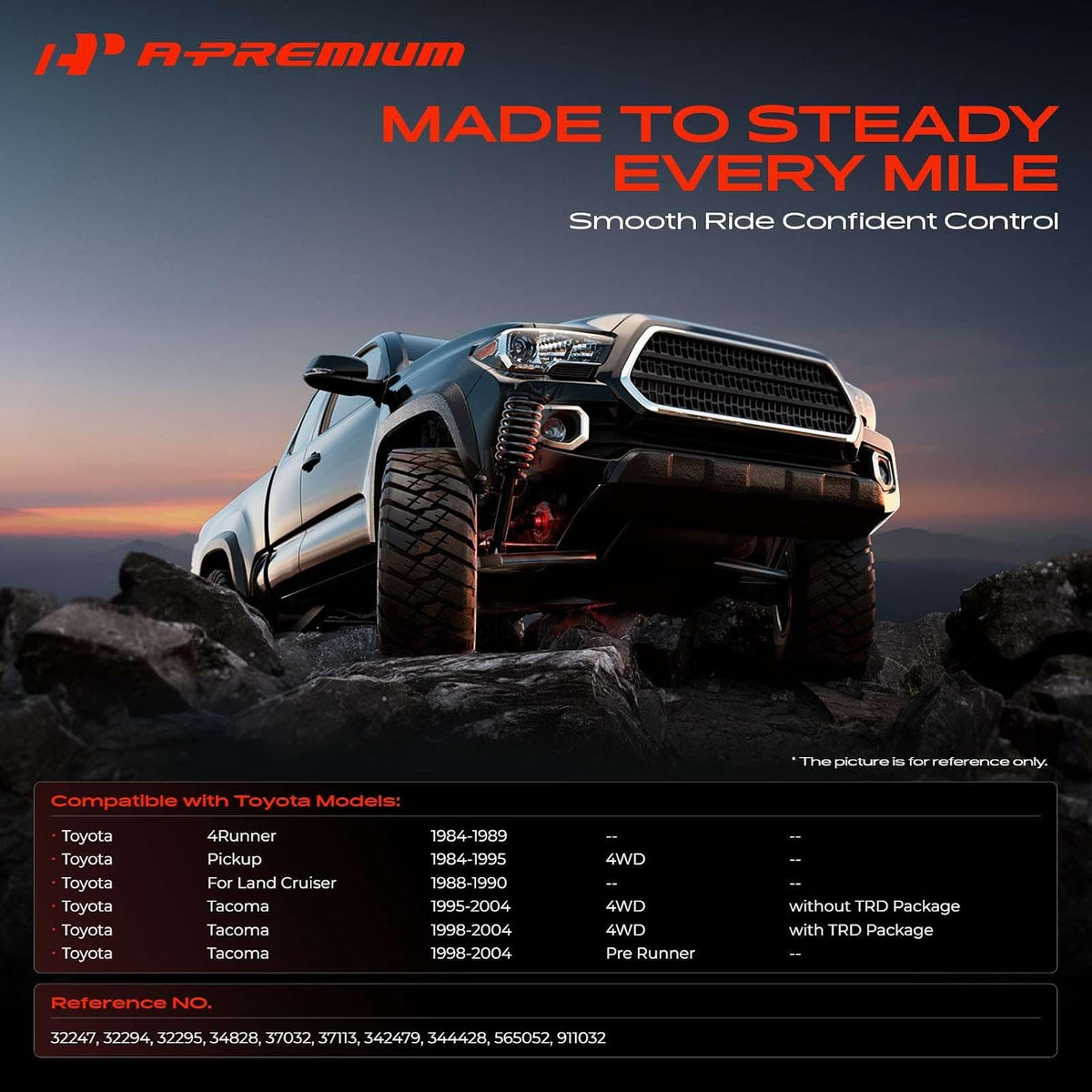 A-Premium Rear Shock Absorbers, Set of 2 - Compatible with Toyota