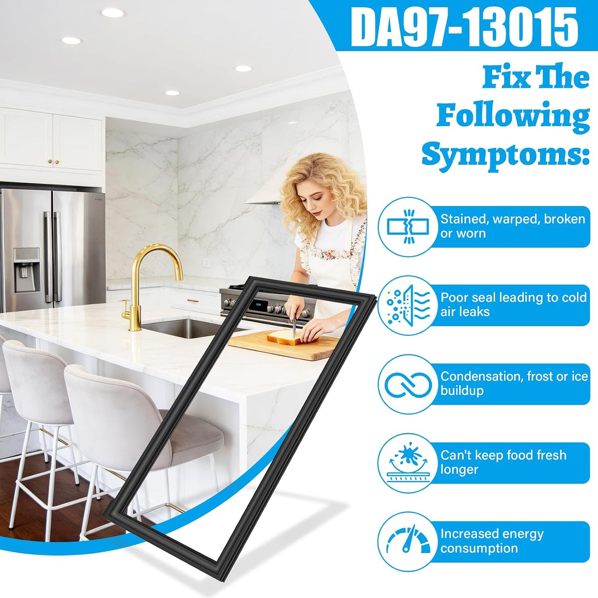 Upgraded DA97-13015C Refrigerator Door Gasket Compatible with Samsung Refrigerator Door Seal Replacement AP5798175 PS8762330 Fridge Seal Replacement RF28HMEDBSR RF30HBEDBSR RF24FSEDBSR RF28HMEDBWW