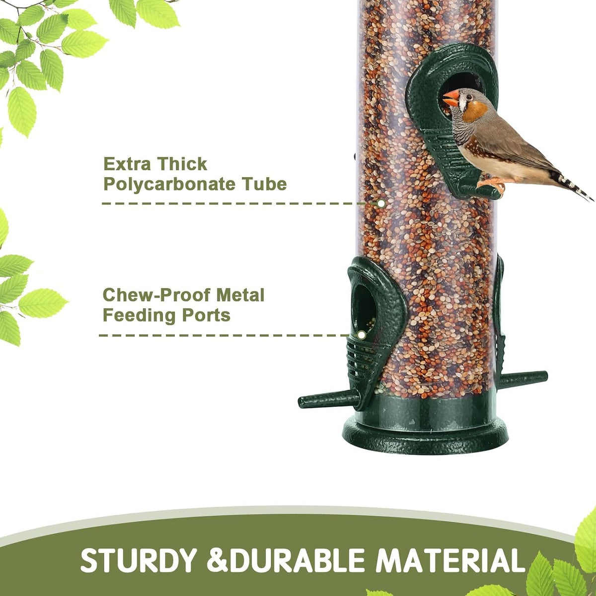 Metal Bird Feeder Tube Hanging Wild Bird Seed Feeder Aluminum Six Port Bird Feeders,1.4 mm Extra Thick Solid Tube