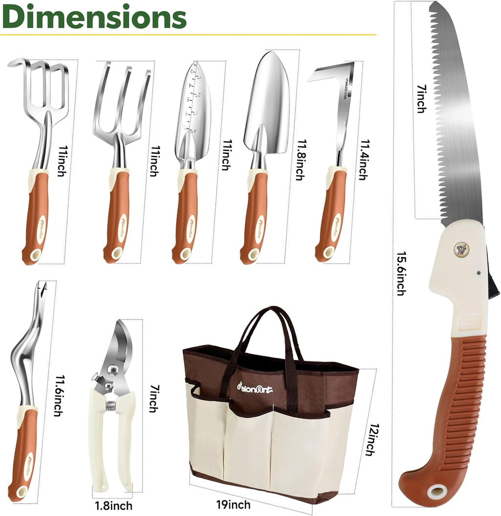 Garden Tool Set,10 Pcs Heavy Duty Gardening Hand Tool Kit for Women Aluminum with Non Slip Ergonomic Handle, Storage