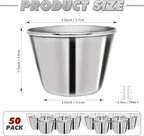 50 Pcs Metal Sauce Cups 2.5oz Ramekins, Stainless Steel Dipping Sauce Cups Metal Condiment Container Reusable Round