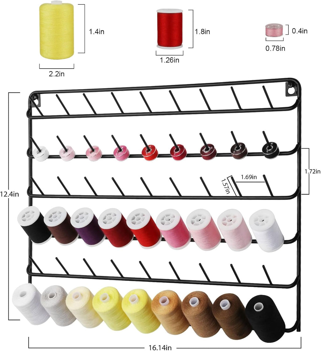 Thread Holder Wall 54 Spools Sewing Thread Rack 4 Pack, Black | Wall Mount, Embroidery Spool Organizer, Metal Sewing