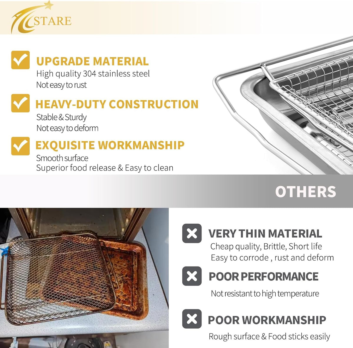 Upgraded LRAL302S Air Fryer Tray Replacement for LG Oven Parts 304 Stainless Steel LG Air Fryer Basket LRAL303S 24.6’’ x 16.1’’ LG Oven Air Fryer Rack Stove Range Oven Parts Oven Shelf 1 Set
