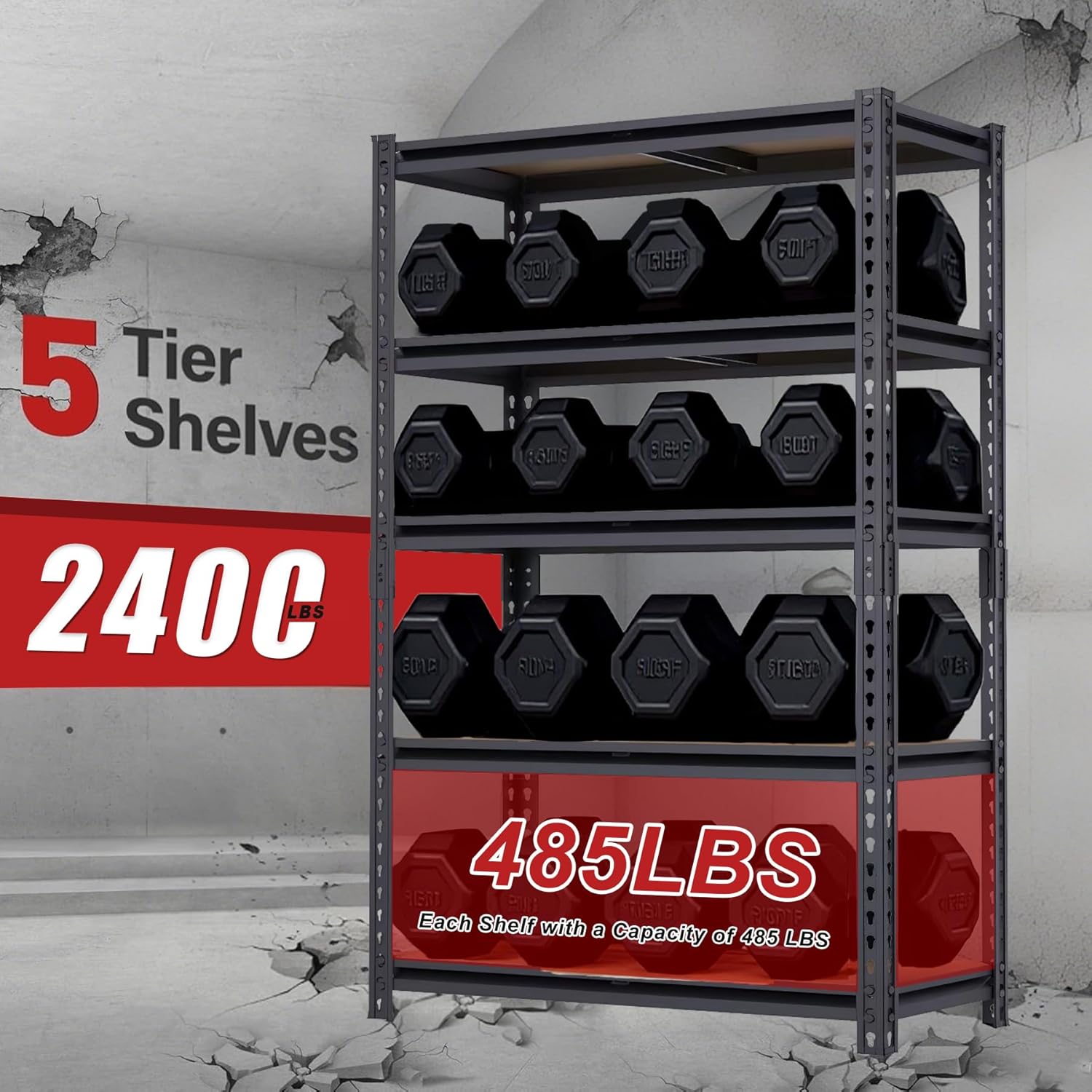 ZEUKMXO0 5-Tier Garage Storage Shelves, Heavy DutyAdjustable Shelving Unit, 60" H Garage Rack with 2400lbsCapacity