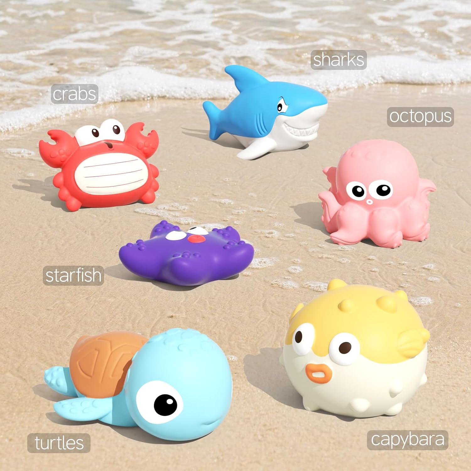 Bath Toys for Toddlers 6-12-18 Month, Bathtub Toys with 6 Baby Bath Animals, No-Hole Design Keeps Dry, Floating Toys
