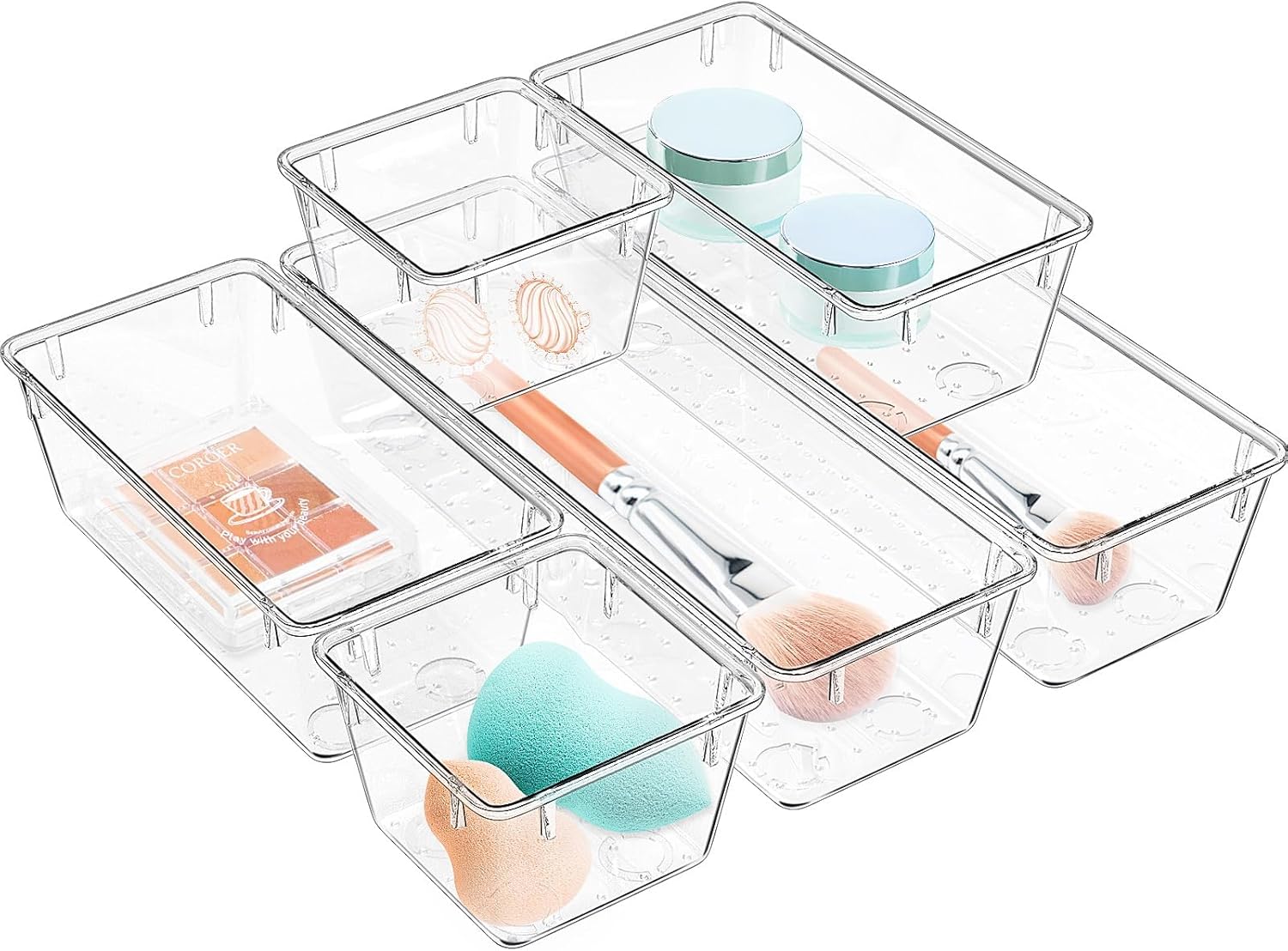 6 Pack Clear Drawer Organizer Set, Acrylic Drawer Storage Trays, Storage Bins for Makeup, Cosmetics, Jewelries