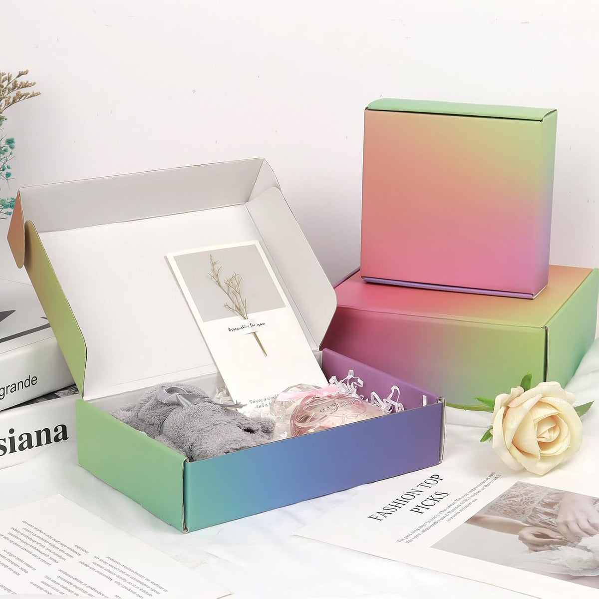 6x4x2 Shipping Boxes Small, 45 Pack Rainbow Corrugated Cardboard Mailer Boxes for Small Business, Mailing, Packaging