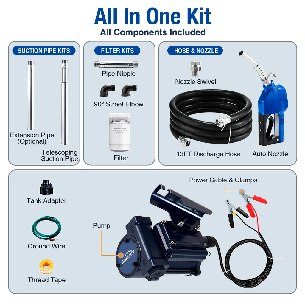 Ensurix 12V Fuel Transfer Pump Kit 18 GPM