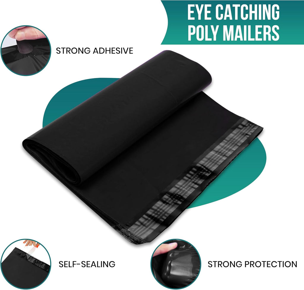 #4 10x13 [2000 Pack] Black Poly Mailers Shipping Bags, Strong Mailing Envelopes, Multipurpose Mailers, Waterproof &