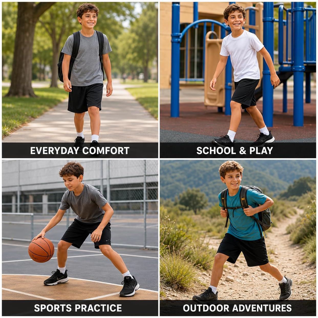 Boys Basketball Shorts 3 Pack Performance Active Mesh Shorts | Breathable Quick-Dry Feel, Elastic Waist with Pockets