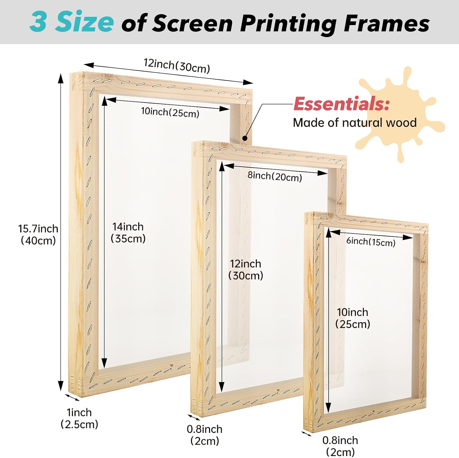 53Pcs Screen Printing Kit All-in-One Set with 50W UV Exposure Lamp, 3 Size Wooden Screen Printing Frames, 6 Color